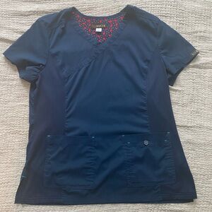 koi Women's Navy Blue Scrub Top